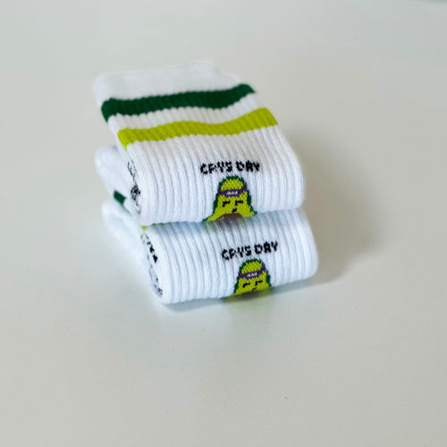 Casual Baumwollsocken, Avocado-Design, grüne Streifen, technisch und nahtlos für den Alltag.