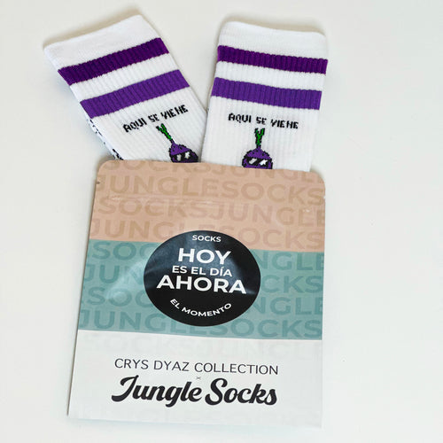 Casual Baumwollsocken mit lila Streifen und nahtloser Technik, Design Hier kommt das Weinen.
