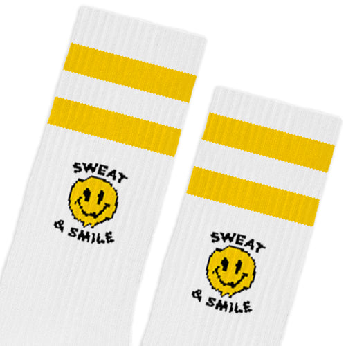 Casual Baumwollsocken, mit lächelndem Gesicht und gelben Linien. Technisch und nahtlos für Komfort.