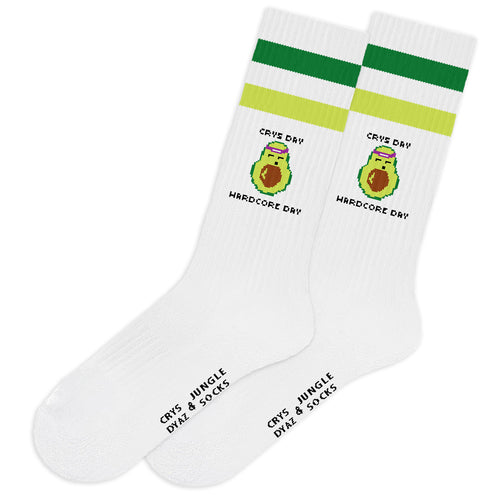 Nahtlose technische Baumwollsocken, Avocado-Design, grüne Streifen, lässiger Lifestyle. Ideal für den Alltag.